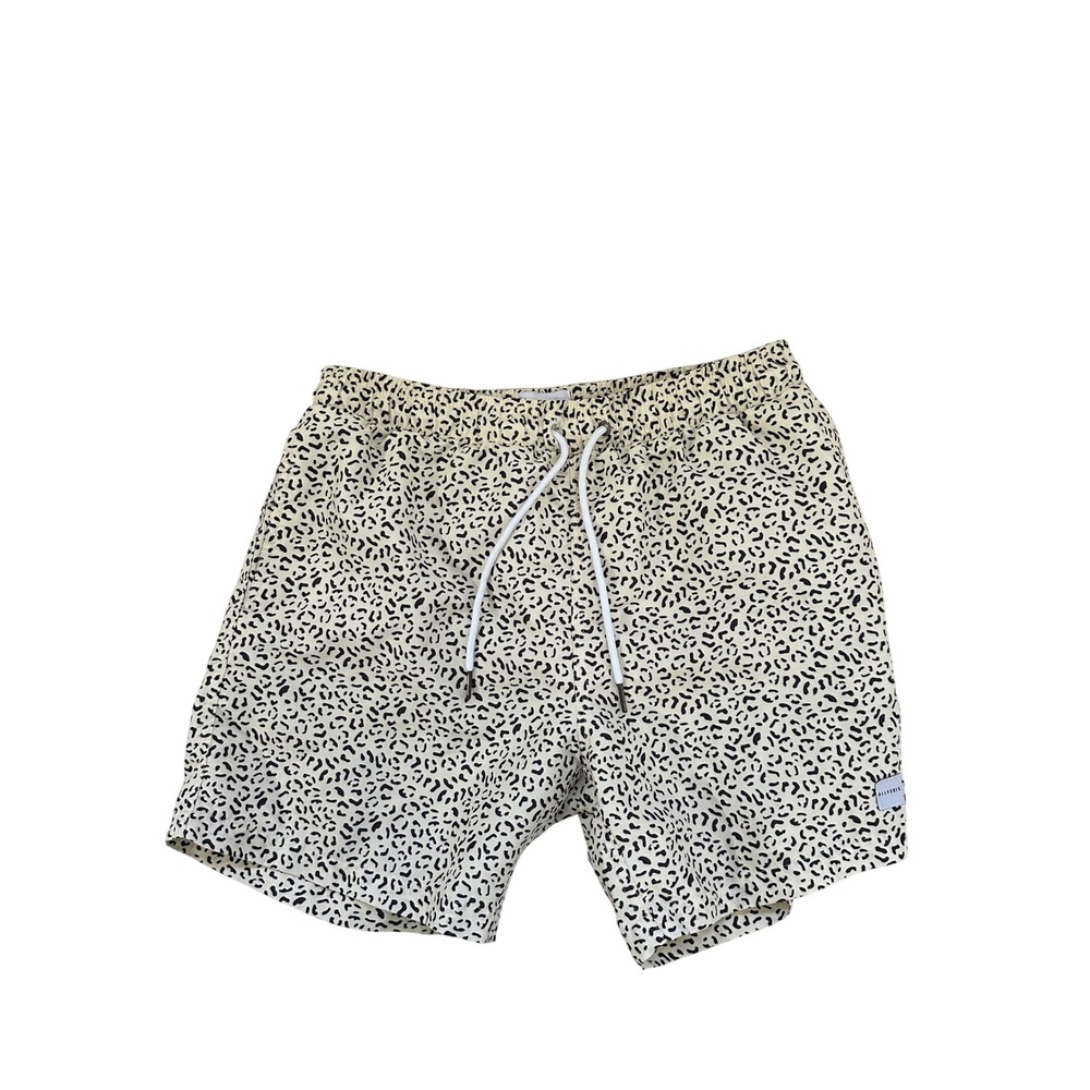 Allfenix Mens Leopard Print Swim Trunks Cream Black Animal Print Mesh Lined L
